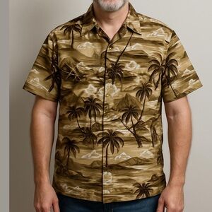 ROYAL HAWAIIAN CREATIONS vintage shirt short sleeve button up cotton brown sz XL